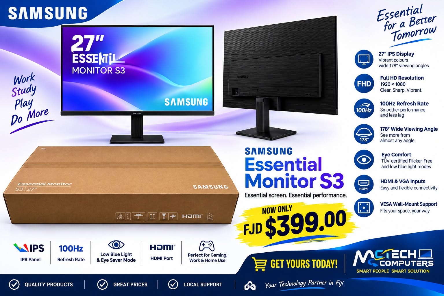 BRAND NEW SAMSUNG 27” ESSENTIAL MONITOR S3