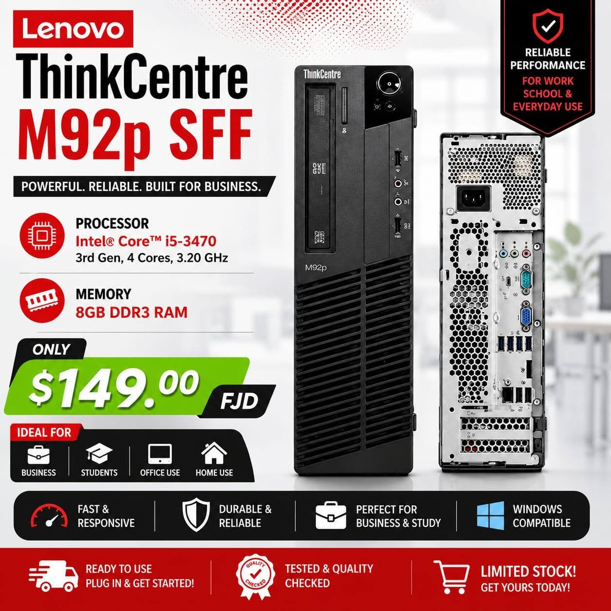 LENOVO THINKCENTRE M92P – ONLY $149.00 FJD!